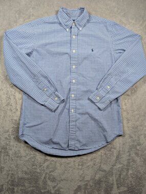 Ralph Lauren Button Front Shirt Mens Large Plaid Blue Classic Fit Work Business